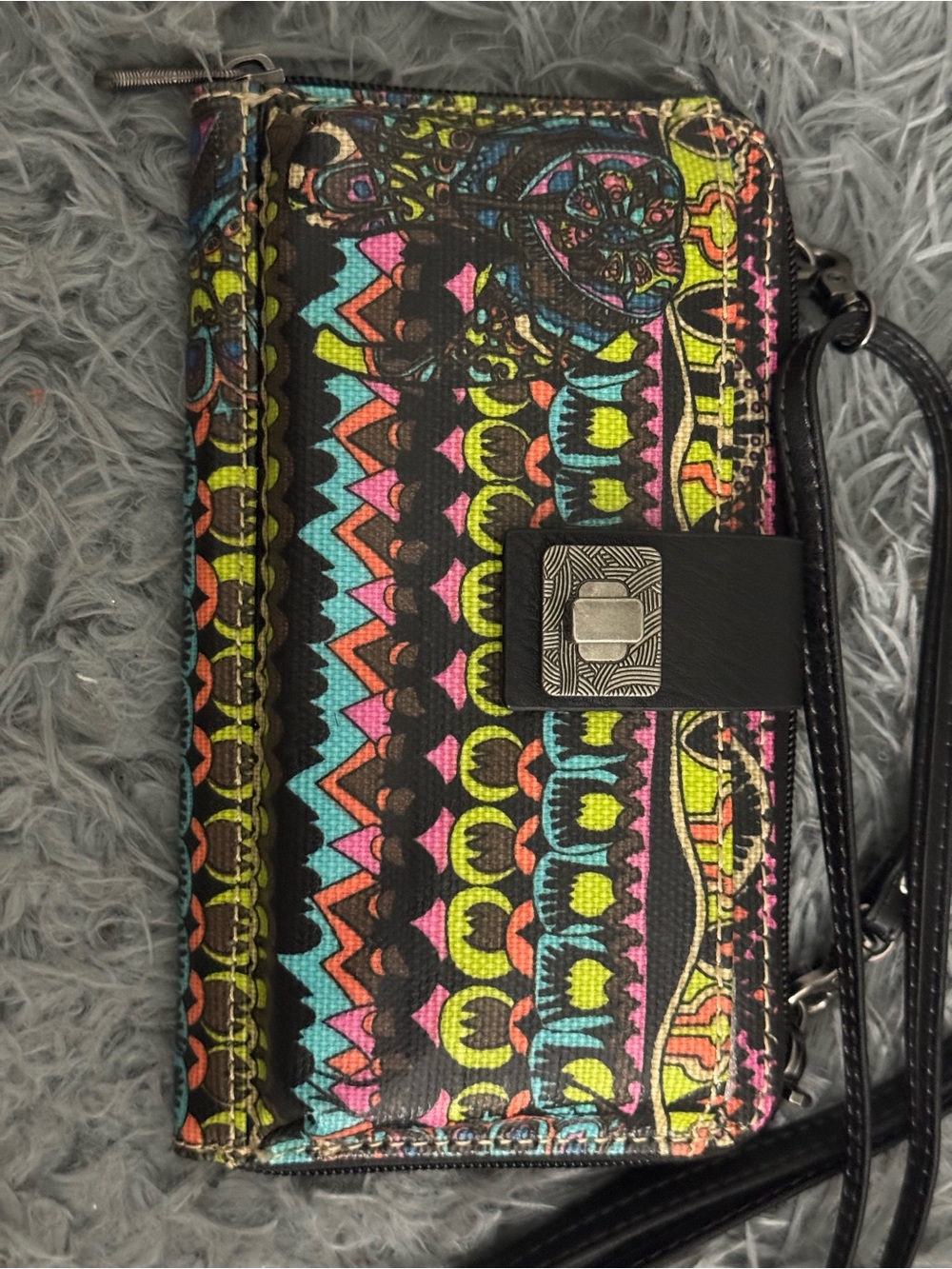 Sakroots Black Multicolor Mini Crossbody Wristlet